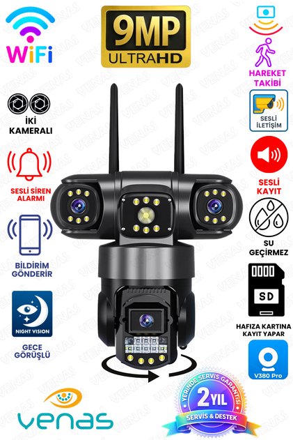 2 Kameralı Full Hd Yapay Zekalı Wifi Kablosuz Hareket Takipli Alarmlı Güvenlik Kamerası
