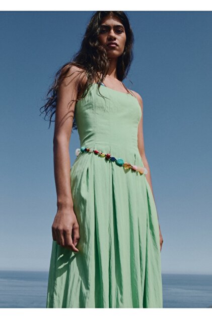 mango pleated green dress Mango Pleated Tie-Waist Maxi Shirt Dress - Khaki Green - 30% Off