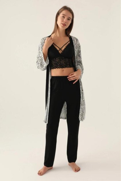 2899 Cotton 3-Piece Women's Pajama Set with Dressing Gown
