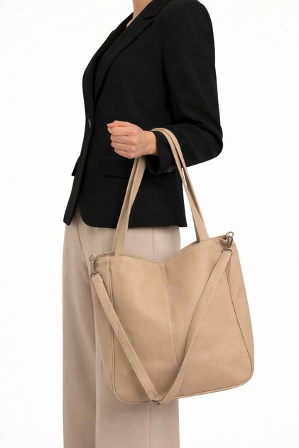 Women's Beige Large Casual Shoulder and Shoulder Bag, Lined Faux Leather Crossbody Bag (Work, Office, Daily)