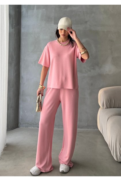 Women's Pink Modal Short Sleeve Soft Touch Sports Suit