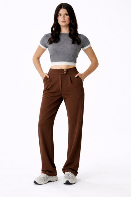 Women's Brown High Waist Palazzo Pants – Wide Leg Stylish Office & Casual Model
