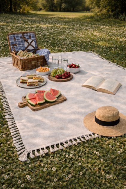 Tassel Detailed Cotton Picnic Mat / Tablecloth