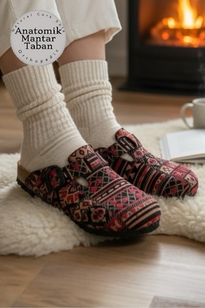 Anatomical Unisex Natural Cork Sole Rug - Felt Slippers