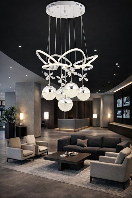 lüx aydınlatma Kelebek Modern 5li Krom Avize Yatak Odası - Hol