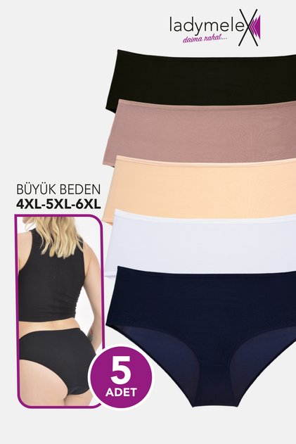 Women's Panties, Battal Panties, Mid-High Waist Plus Size Panties (4Xl-5Xl-6Xl) 5 Pieces, Dark Colors