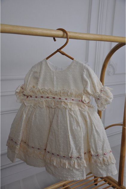 Arkası Çiçek Detaylı Vintage Kız Çocuk Elbise