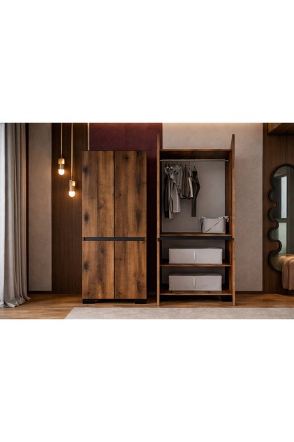 Floransa 4 Kapılı Flr4 -ıra Ceviz - Antrasit Gardırop-çok Amaçlı Dolap-yüklük