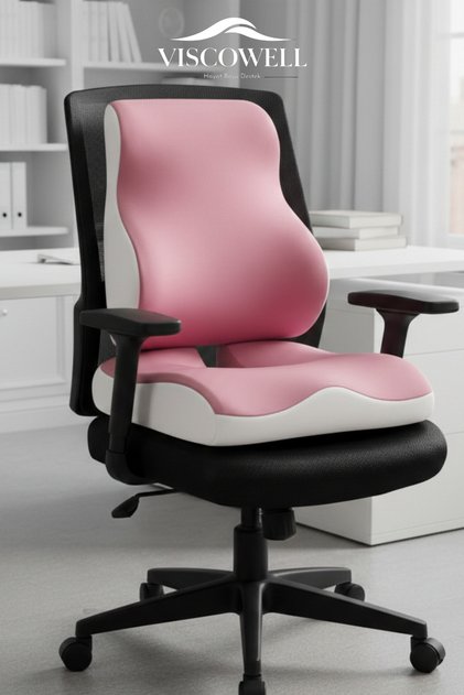 Ortopedik Visco Anatomik Sırt Bel Destek Yastık Visco Koksiks Oturma Minderi Ofis Seti Pembe