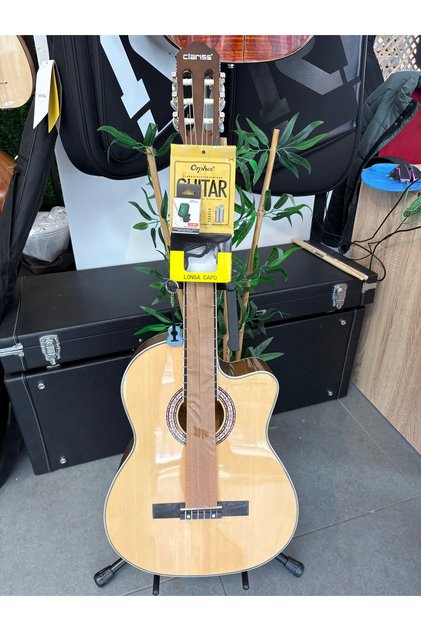 kesik kasa naturel gitar kılıf ve aksesuar+Tuner +Tel seti +Kapo hediyeli