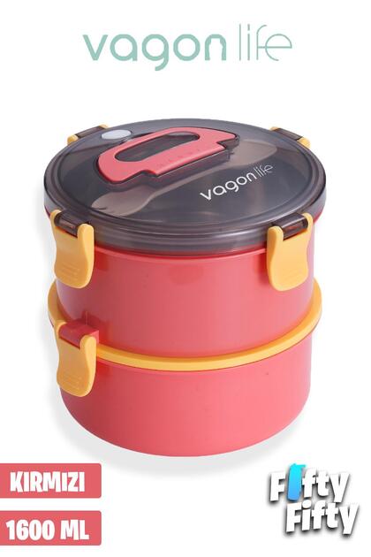 ykセット Vagonlife 1600 ML İki Kat Yuvarlak Paslanmaz Çelik Bento Lunch Box