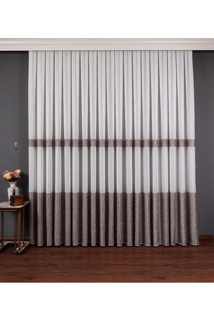 Linen Ground Tree Jacquard Tulle Curtain |   Mink |   1X3 Dense Pleat |   Elegant Design with Natural Texture |   Decorative Tulle Curtain