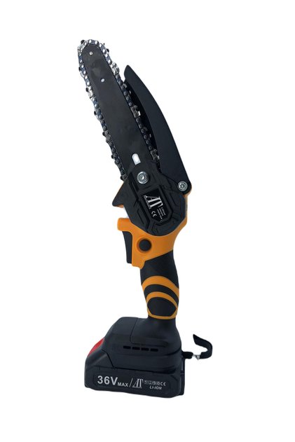 Mini ferăstrău cu lanț, AT PERFORMANCE®, 2 lanțuri, 2 baterii, 36V, iluminare LED, negru/galben.