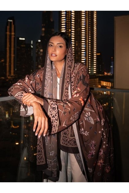 Printed Cardigan Jacket, Fashionable Abaya Robe with Headscarf
