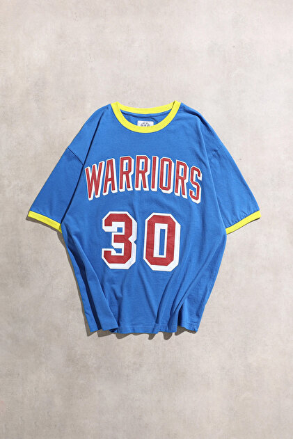 Warriors 30 NBA Oversize Mavi Basketbol Kısa Kol Tshirt