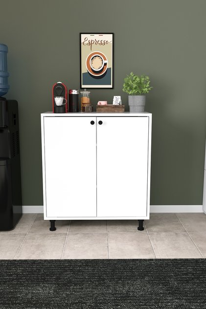 DF13101 Lotus 2 Kapaklı Çok Amaçlı Mutfak Dolabı Kiler Kahve Köşesi Raflı Modern Depolama Dolabı