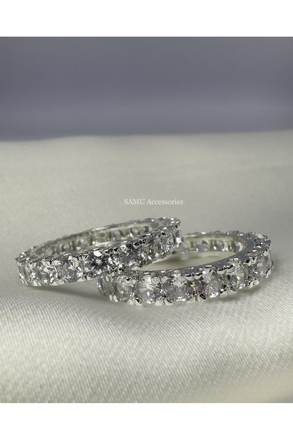 Square Stone Full Round Steel Ring - Silver Princess Eternity Ring