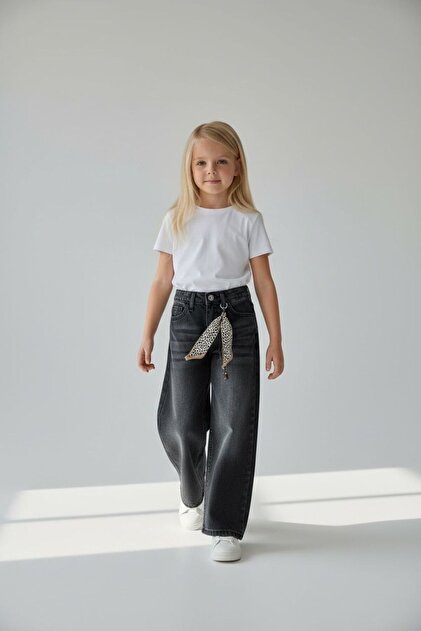 Girl's Wide-Legged Jean Pants High Waist Comfortable Fit