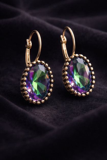 Kadın Bakır Küpe Doğal Mistik Topaz Taşlı Antialerjik Saf Bakır Küpe