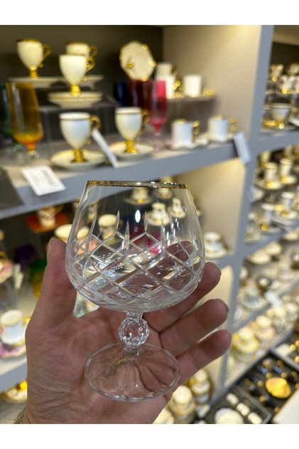 Bohemia Kristal 24 K Yaldız Kesme El İşi Ayaklı Kahve Yanı Su Bardağı 250 ml