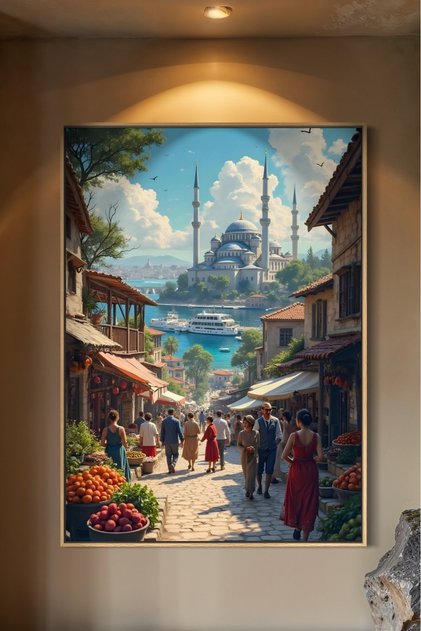 İstanbul Cami Manzarası İtalyan Kadife Tablo 40 mm Kalın Çerçeveli