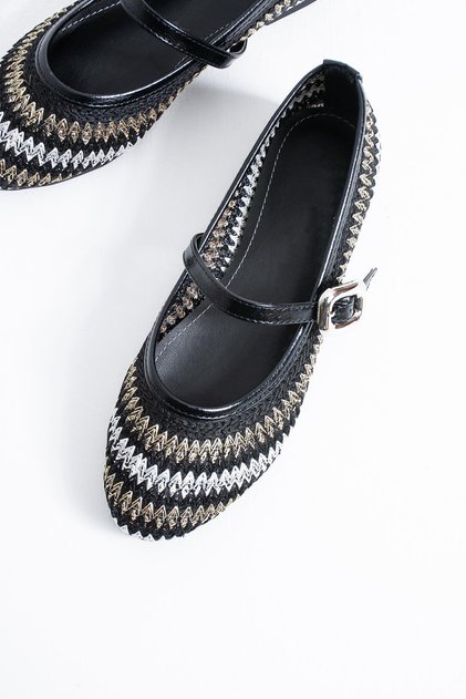 Yamas knitted colorful scarf women's ballerina shoes black