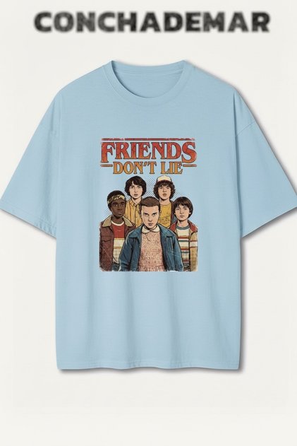 تي شيرت قطني فاخر كبير الحجم مطبوع عليه "Stranger Things Friends Dont Lie"