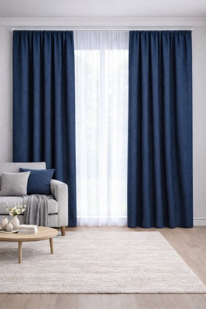 Dark Blue Adafon Background Curtain Single Panel Honeycomb Velvet Textured Plain Installation