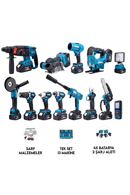 Dawreek 13'li Set Darbeli Akülü Vidalama 350 nm Tork ve 4 Akü ile