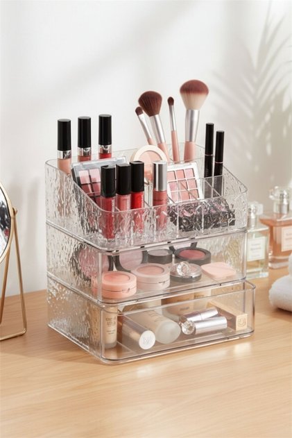 Glam Set of 3 Drawers and Stand Makeup Organizer - Cosmetic Office Bathroom Cream Organizer