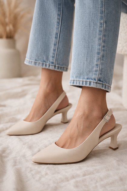 Women's Heeled Shoes with Open Back Buckle and Pointed Toe