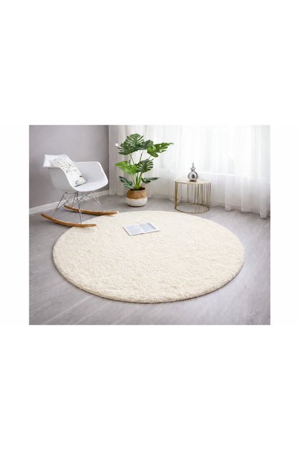 Yuvarlak Peluş Kaymaz Jel Taban Krem Pofuduk Halı Yolluk Kilim