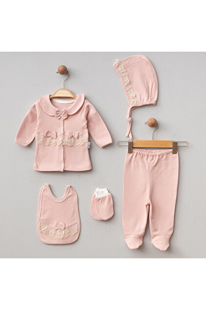 BYS BABY FASHION 5'Li Fransız Dantelli Yenidoğan Kız Bebek Hastane