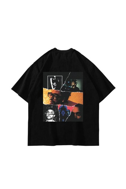 تيشيرت أسود مطبوع للجنسين من The Weeknd قصة فضفاضة