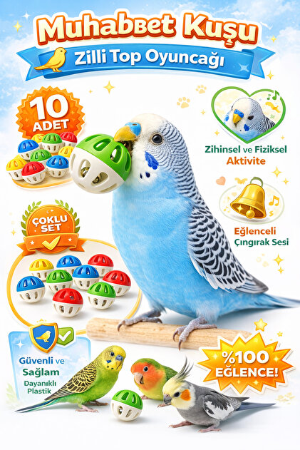 Papağanhane Muhabbet Kuşu Zilli Top Oyuncağı 10'lu Set – Zeka
