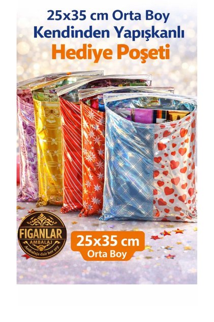 25x35 cm Srednje veličine samolepljiva metalizovana poklon kesa – Mješovite boje i uzorci (Set od 10)