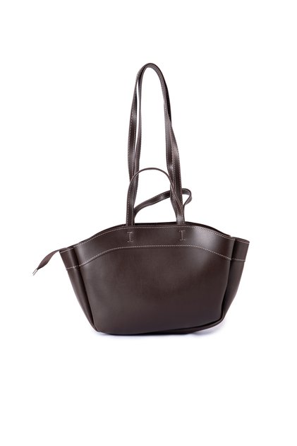 Lima Faux Leather Women's Hand and Shoulder Bag with Makeup Bag Brown