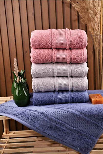 Colorist 6-Pack of Cotton Highly Water Absorbent 50*90 Hand and Face Towels Indigo-Grey-Pink