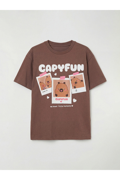 Crew Neck Capyfun Printed Girls' T-Shirt (S6)