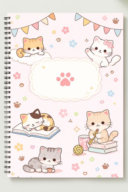 Cat Themed A5 Metal Spiral Bound Unlined Cardboard Cover Cat Themed Notebook