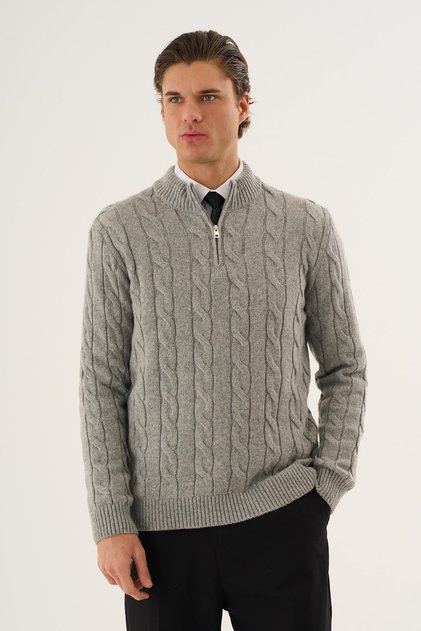 Hair Knit Half Zipper High Collar Knitwear Sweater