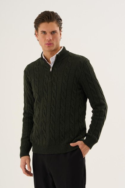 Hair Knit Half Zipper High Collar Knitwear Sweater