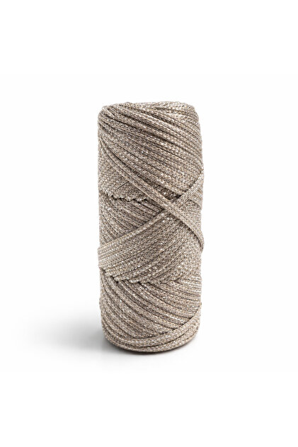 Silver Glitter Dark Beige Polyester Macrame Hand Knitting Yarn 100 Gr