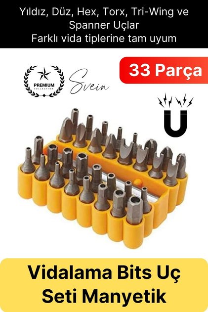 #Bitsuç Premium 33 Parça Kutulu Yıldız Düz Sağlam Dayanıklı Mıknatıslı Şarjlı Vidalama Bits Uç Seti