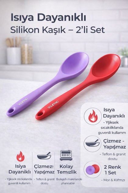 (2 Pieces) Hard-Tipped Heat-Resistant 28 cm Fireproof Non-Stick Spoon Set