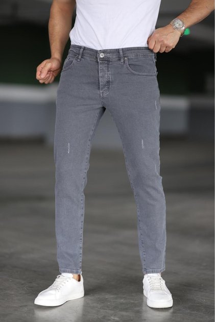 Men's Smoky Grey Laser Slim Fit Stretch Fabric Jeans Pants