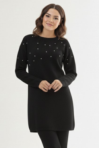 Stone Detailed Knitwear Tunic P6205-1 Black