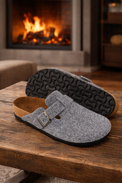 Unisex Orthopedic Cork Sole Comfort Model Closed Front Slippers Daily Comfortable Outdoor Indoor Slippers