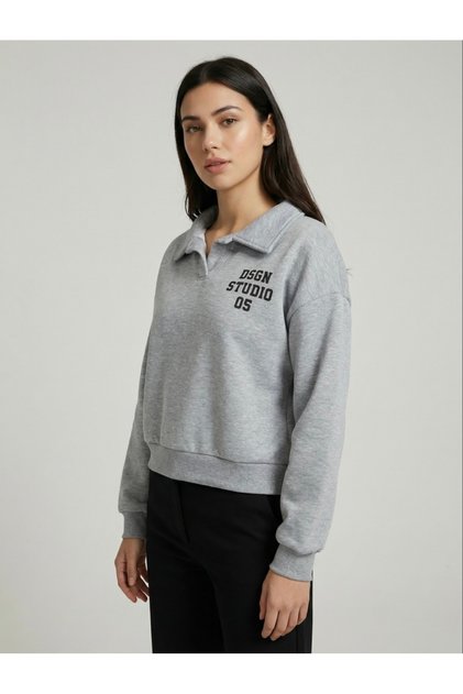 Polo Yaka Baskılı Sweatshirt
