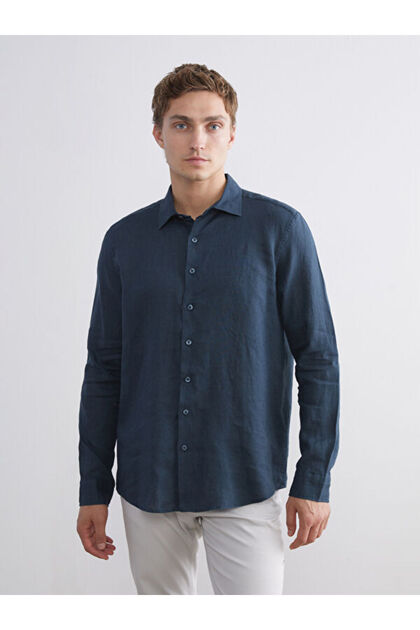 Rmz Gi̇yi̇m Farkiyla Standard Fit Long Sleeve Linen Men's Shirt